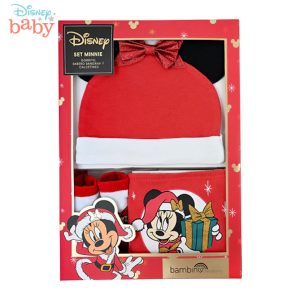 Set 3 Piezas Bandana- Gorro y Calcetines Minnie Navidad 0/6M- Disney